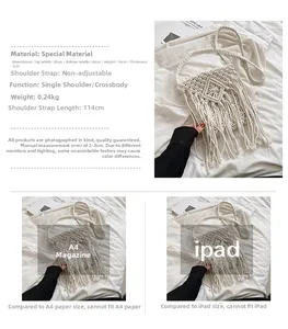 Confronto dettagliato delle dimensioni della borsa crochet beige con rivista A4 e iPad