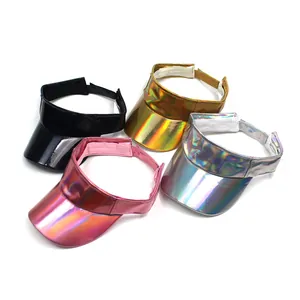 Viseras de sol de PU láser brillante en negro, oro, rosa y plata para moda de exterior