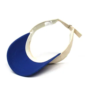 Detail of adjustable strap and 100% cotton fabric texture on two-tone sun visor
