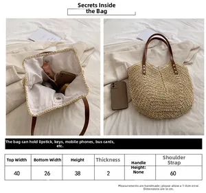 Tabella taglie dettagliata per grande borsa in paglia con misure degli spallacci