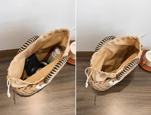 Detailansicht der Strandtasche innen mit Stofffutter, Kordelzug und großem Fassungsvermögen