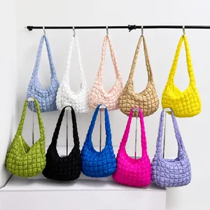 Large quilted puffer cloud shoulder bag available in ten vibrant assorted colors