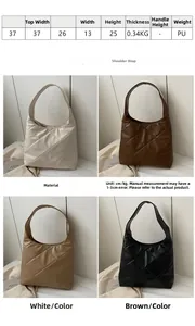 Detailed size chart and multi-color options for large quilted PU leather tote bag