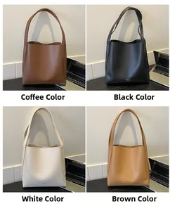 Detailed comparison of four colors: Coffee, Black, White, and Brown minimalist tote bags