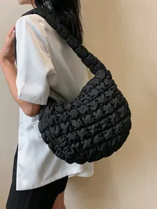 Women Quilted Puffer Shoulder Bag Large Capacity Nylon Underarm Tote Bag Fashion Bubble Texture Casual Hobo Handbag