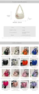 Detailed dimensions of the quilted cloud bag with size 28x19x8cm and handle height 24cm