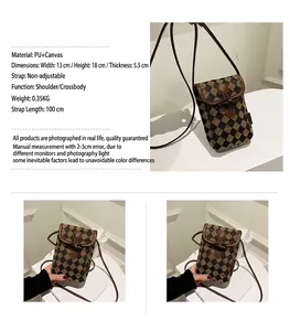 Detailed view of mini leopard crossbody bag showing dimensions 13x18x5.5cm and PU canvas