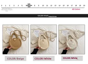 Sacs tissés ronds en trois couleurs avec bandoulières et règle de mesure de 20 cm