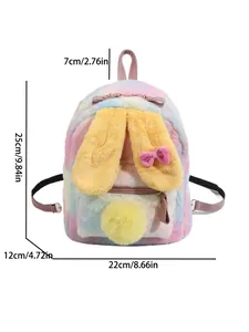 Cute tie-dye rabbit plush backpack with yellow bunny ears and pink bows for women