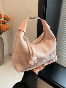 Vintage Chinese Style Brocade Embroidery Hobo Shoulder Bag For Women Landscape Floral Pattern Handbag Elegant Crossbody Bag