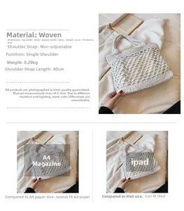 Dimensions détaillées et capacité du sac de plage en crochet ajouré avec graphique
