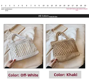 Détail du grand sac de plage au crochet en beige et kaki montrant la maille tressée