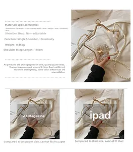 Sac bandoulière étoilé en acrylique transparent avec chaîne perlée et bord doré