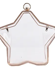 Pochette chic en acrylique transparent en forme d'étoile avec cadre en métal or rose et fermoir