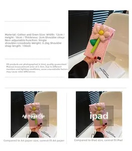 Größenangaben und iPad-Vergleich für die rosa gewebte Blumen-Umhängetasche