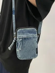 Vintage Denim Τσάντα Χιαστί Για Γυναίκες Μικρή Τσάντα Κινητού Denim Casual Ελαφριά Τετράγωνη Τσάντα Ώμου Με Φερμουάρ