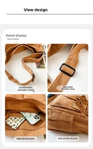 Detail view of canvas messenger bag with adjustable straps and spacious inner pocket