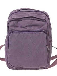 Mochila de lona lavada violeta con cremalleras múltiples y estilo vintage para diario