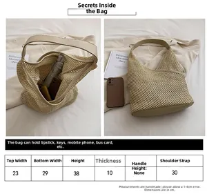 Tabella taglie dettagliata per borsa in paglia con dimensioni e ampia capacità interna
