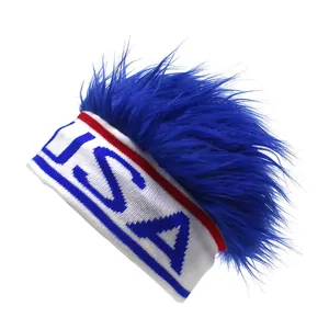 Hip Hop Wig Headband Beanie With Synthetic Hair For Sports Party USA Letter Embroidered Novelty Knit Hat Unisex Accessories
