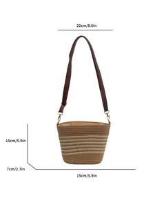Striped woven straw crossbody beach bag with dimensions 22x15x7cm for summer fashion
