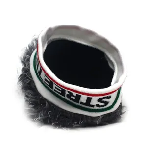 Detailed view of the winter knit headband with faux fur lining and Street embroidery