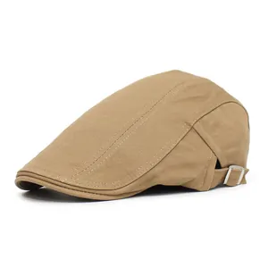 Heren Vintage Katoenen Platte Pet Baret Ivy Hoed Met Verstelbare Gesp Effen Kleur Zonbescherming Casual Cap