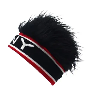 Divertido Gorro de Peluca Diadema de Punto Con Pelo Sintético Para Hombre Accesorios de Disfraz de Fiesta Hip Hop Street Dance Gorro Con Patrón de Letras