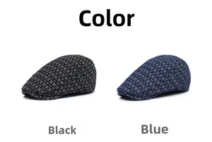Detail view of denim jacquard ivy caps in black and blue with fine floral textures