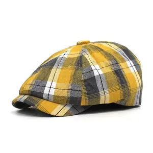 Vintage Geruite Newsboy Pet Voor Dames Britse Stijl Baker Boy Hoed Retro Platte Pet Polyester Zonnescherm Baret