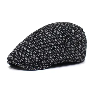 Women Retro Cotton Jacquard Flat Cap Newsboy Beret Hat With Geometric Pattern Outdoor Sun Protection Adjustable Fashion Cap