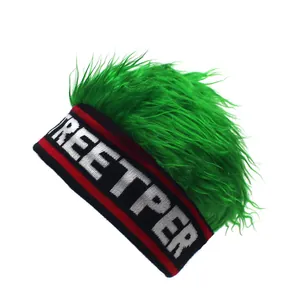 Funny hip-hop knit beanie with punk green wig and REETPER embroidery detail