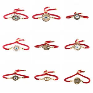 Adjustable Copper Zirconia Evil Eye Hamsa Hand Braided Rope Bracelet For Women Red Black String Ethnic Style Jewelry