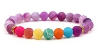 Rainbow weathered stone beaded bracelet with golden metal crown accents and matte finish
