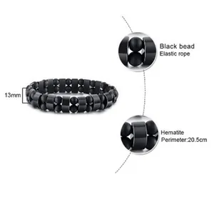 Pulsera elástica de cuentas de hematita negra con piedras magnéticas, ancho de 13 mm
