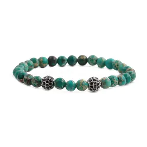 Ensemble bracelet jonc en acier et bracelet de perles de pierre d'empereur 6mm