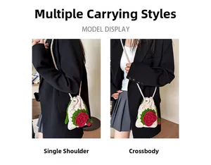 Bolso de ganchillo con rosa hecho a mano, mostrado como bolso de hombro y cruzado