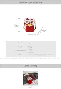 Tableau des tailles détaillé et dimensions du sac à bandoulière en crochet lion rouge