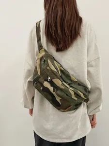 Large leopard and camouflage canvas chest bag for casual outdoor sports and cycling