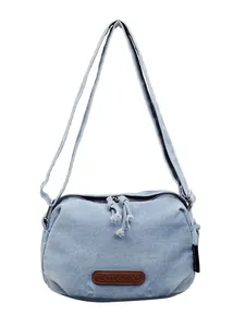 Borsa a tracolla in denim blu a forma di conchiglia con scomparti a cerniera