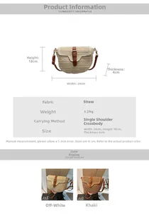 Spécifications détaillées du sac besace en paille avec dimensions et poids du produit