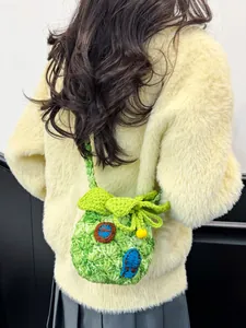 Handmade crochet pineapple crossbody bag with blue door detail for girls travel