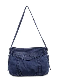 Sac cabas vintage en denim bleu foncé avec rabat courbé pour les trajets quotidiens