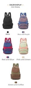Detailed color display of canvas backpacks in five stylish contrast combinations