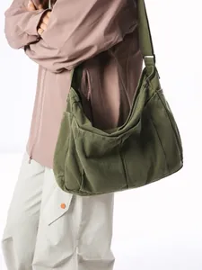 Vintage Washed Canvas Crossbody Bag For Women Large Capacity Hobo Shoulder Bag Multi Pockets Casual Messenger Bag Daily Travel Bag