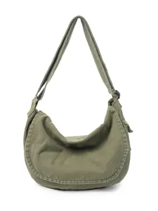 Minimalist large capacity army green canvas crescent bag with adjustable wide strap