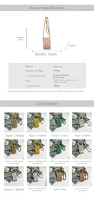 Detailed dimensions and color options for the woven cotton mini crossbody phone bag