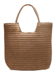 Grand sac cabas en paille tissé à la main avec doubles anses pour la plage en été