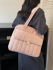 Bolso Tote Acolchado para Ordenador Portátil para Mujer Nylon Resistente al Agua Rayas Verticales Bolso de Gran Capacidad