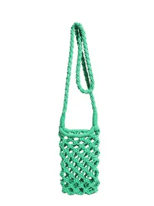 Bright green macramé handmade woven mini crossbody bag for summer beach fashion